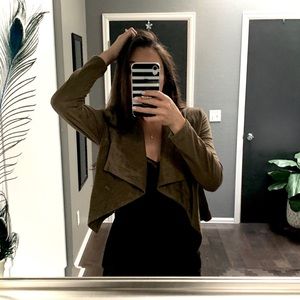 Light Olive Green Suede-Like Jacket
